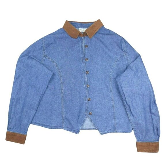 Womens Denim Jacket Faux Suede Trim Size 2X Khaki Rose Lady    JH871 - Picture 1 of 3